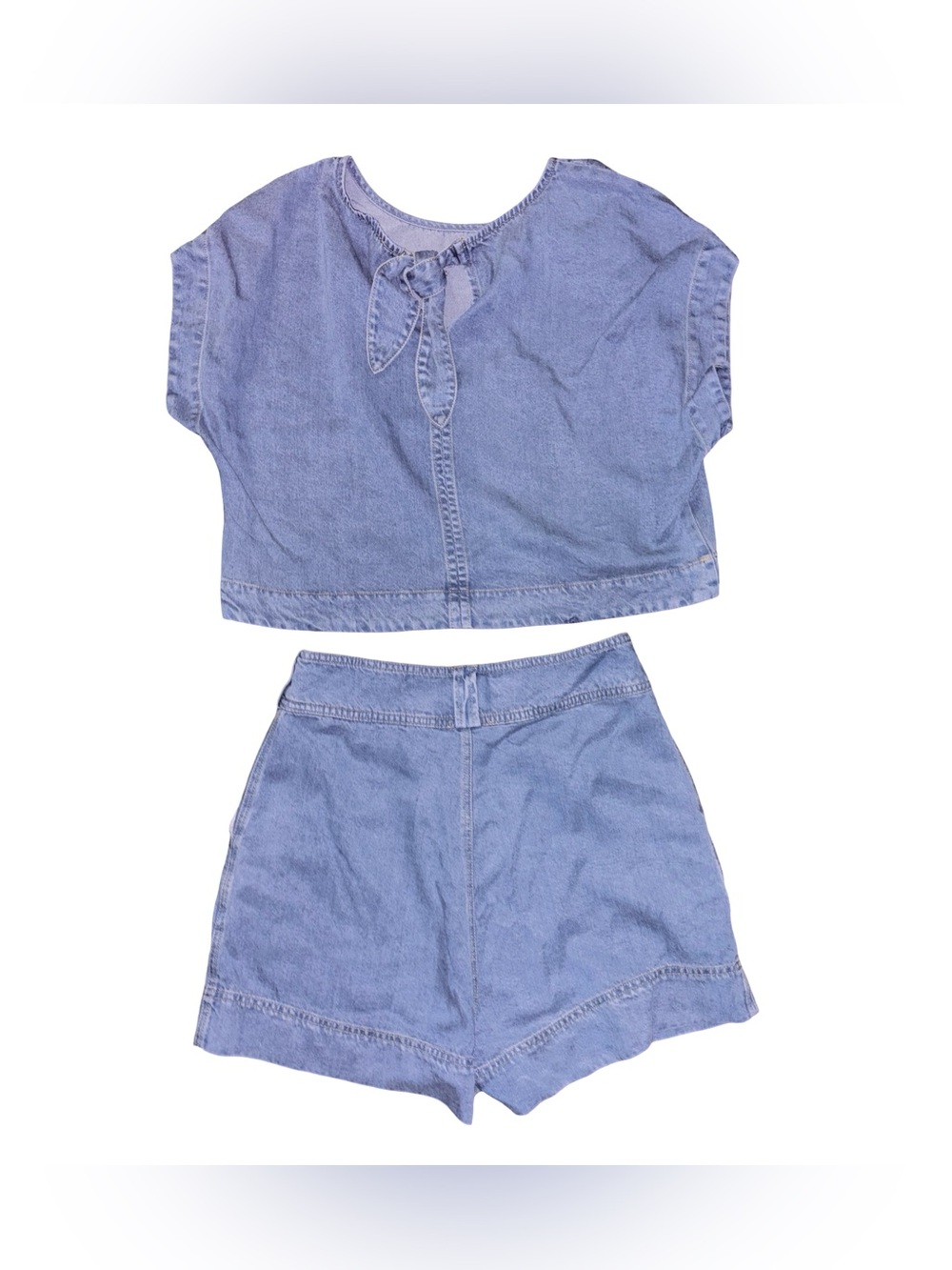 Blu Pepper Light Blue Denim Top & Shorts Set Summer Medium NWT - Picture 3 of 7